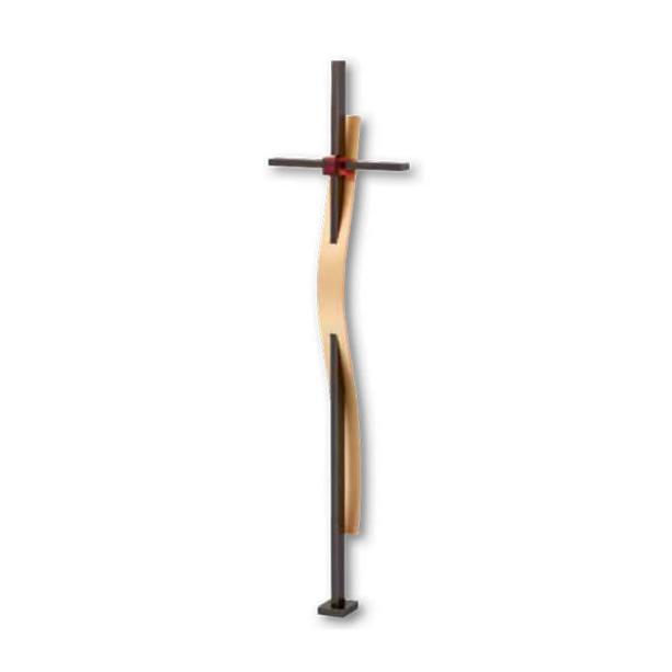 Messing Grabkreuz mit Glaswrfel und Plinthe - Crux Classico IV