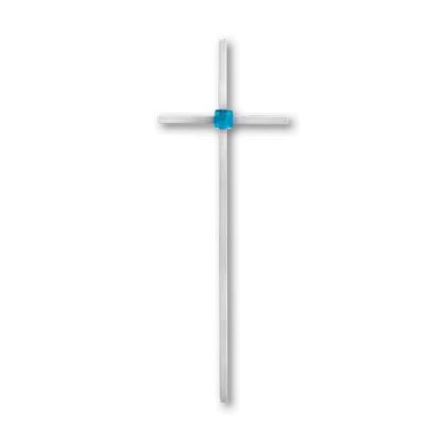 Kreuzornament fr Grab mit Glaswrfel hellblau - Crux Jerosa X