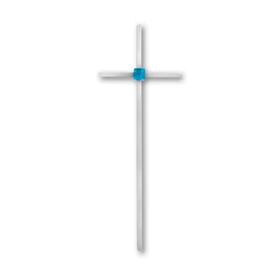 Kreuzornament fr Grab mit Glaswrfel hellblau - Crux...