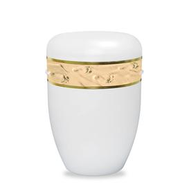 Wei�e Bio Urne mit Schmuckband - Spuren im Sand