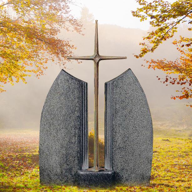 Urnengrabstein Granit Impala mit Bronze Grabkreuz - Ephraim Blanco