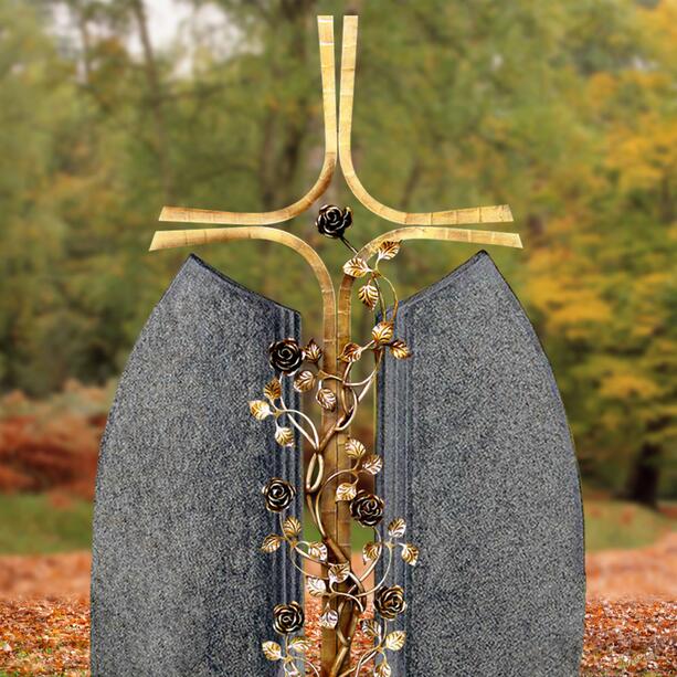 Bronze Grabkreuz mit Rosenranke Urnengrabstein Granit - Ephraim Rosa