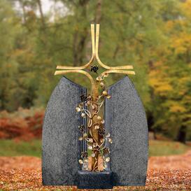 Bronze Grabkreuz mit Rosenranke Urnengrabstein Granit -...