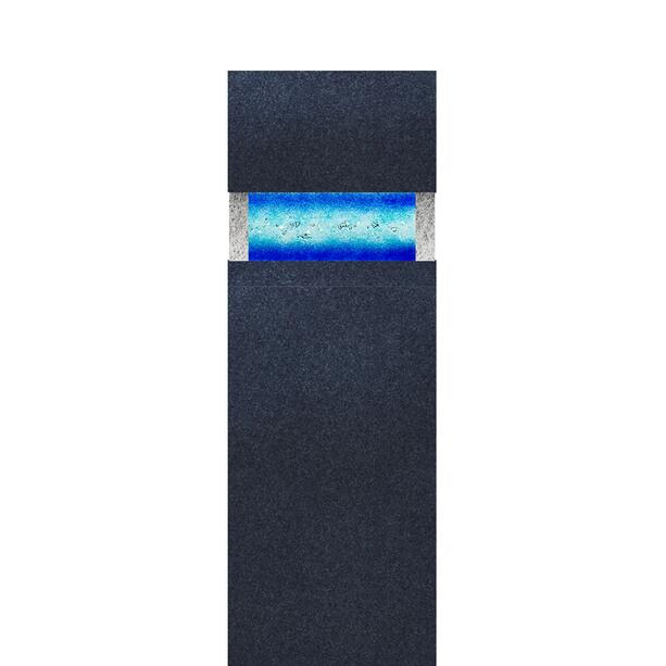 Urnengrabstein schwarzer Granit mit blauem Glas - Carisso Vetro