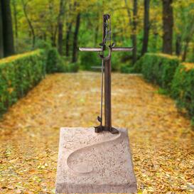 Kalkstein Urnengrab Platte mit Bronze Kreuz - Edera