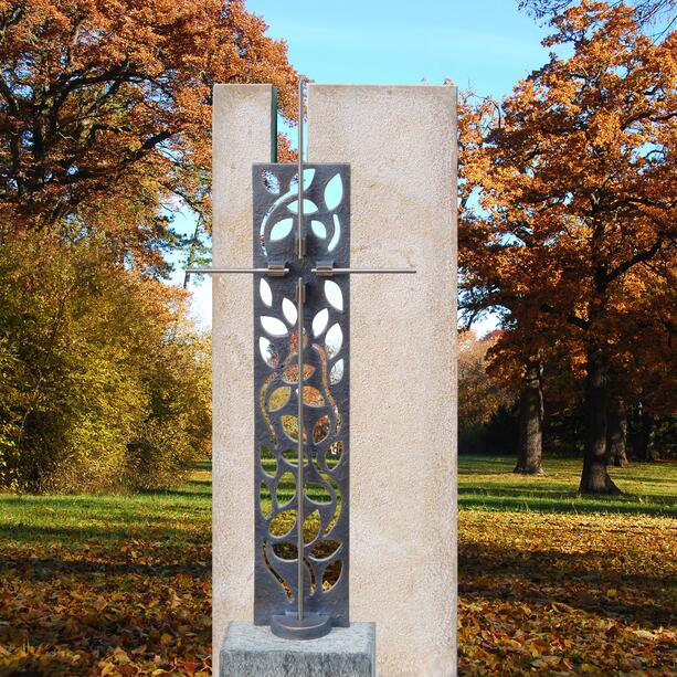 Heller Urnengrabstein - Kalkstein mit Bronze Kreuz - Saint-Gilles