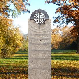 Urnengrab Grabstein Muschelkalk mit Kreuz Symbol Bronze -...