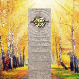 Urnengrab Grabmal Muschelkalk mit Kreuz Symbol Bronze -...