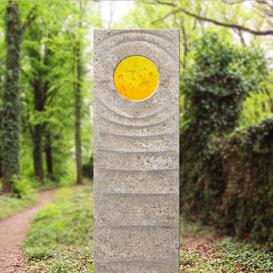 Muschelkalk Urnengrab Grabstein mit Glas Element in gelb...