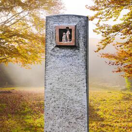 Urnengrabstein Granit mit Bronze Ornament Jesus & Maria...