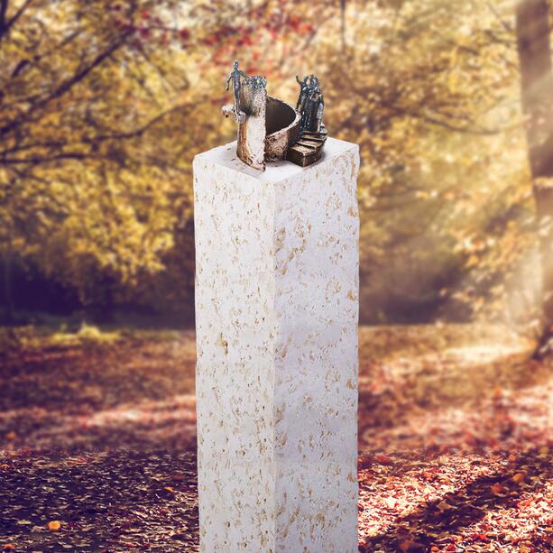 Helle Kalkstein Urnen Grabstele mit Bronze Symbol Treppe - Belleviere