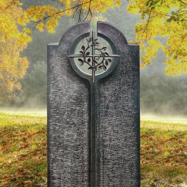 Moderner Urnengrabstein mit floralem Bronze Kreuz Symbol...