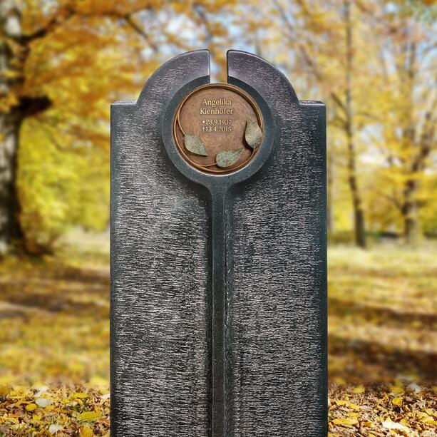 Moderner Urnengrabstein mit Bronze Schrifttafel rund - Novara Flora