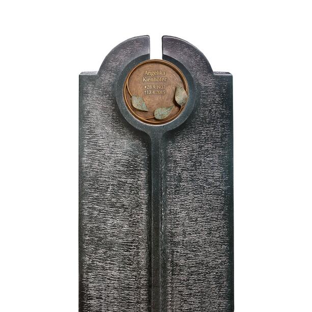 Moderner Urnengrabstein mit Bronze Schrifttafel rund - Novara Flora