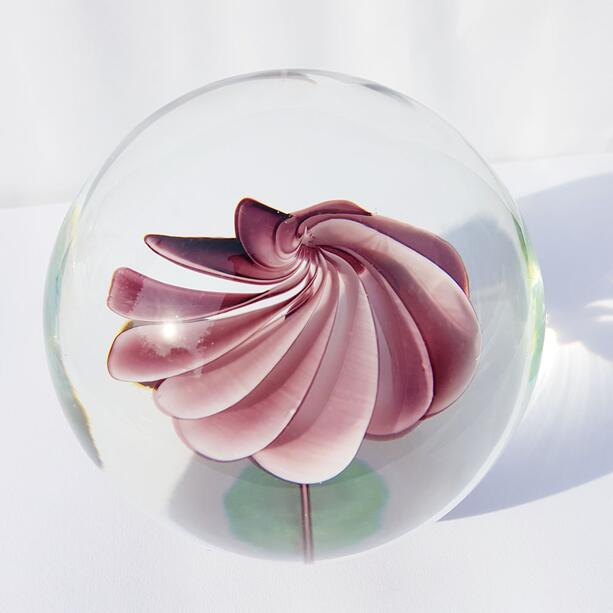 Moderner Granit Urnengrabstein mit Glas Kugel & Blume - Novara Fiore