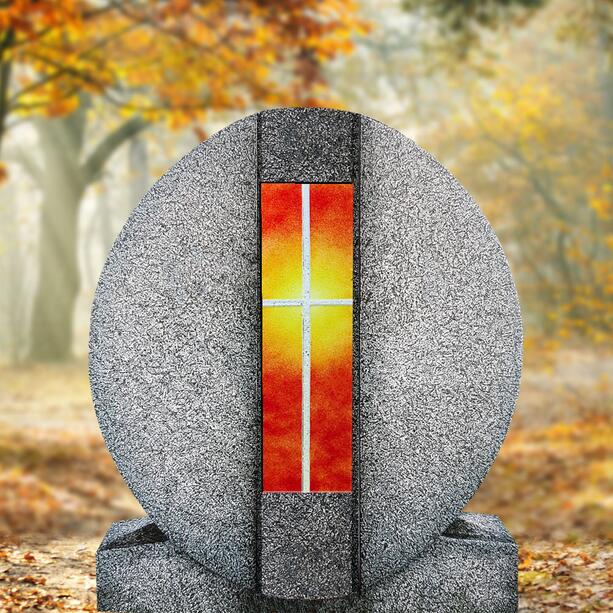 Granit Urnengrab Grabdenkmal mit Glas Symbol Kreuz gelb/rot - Aversa Vetro