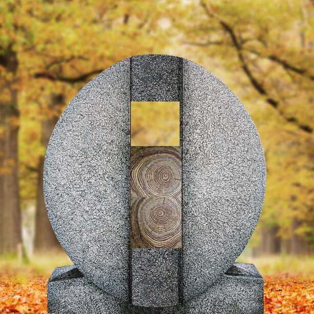 Ovaler Granit Urnengrab Grabstein mit Holz Symbol in Eiche - Aversa Legno