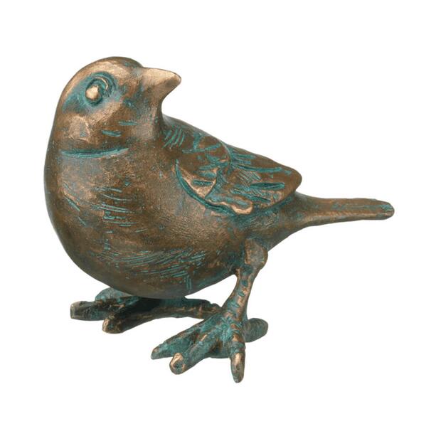 Stilvolle Bronze Vogelskulptur mit grüner Patina - Spatz
