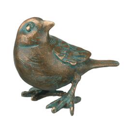 Stilvolle Bronze Vogelskulptur mit grner Patina - Spatz