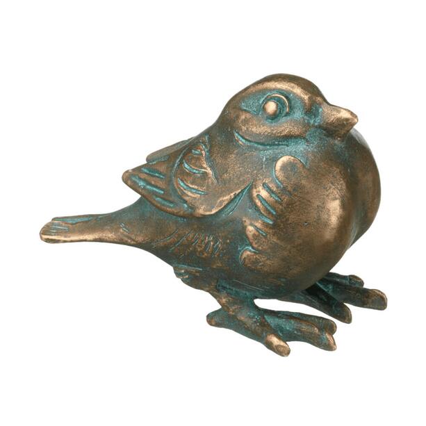 Vogelskulptur aus Bronzeguss mit grner Patina - Spatz schlafend