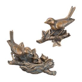 Vogelnest und Vogelfigur - Bronze Wandskulpturen - Finken