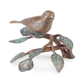 Kleiner Vogel sitzt auf Ast als Bronze Grabschmuck -...