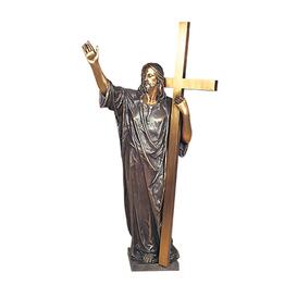 Groe Jesusfigur mit Kreuz aus Bronze - Christus mit Kreuz