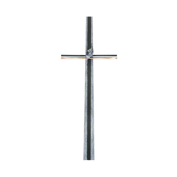 Schnes Bronze Standkreuz mit Blatt und Rose - Kreuz Anuna