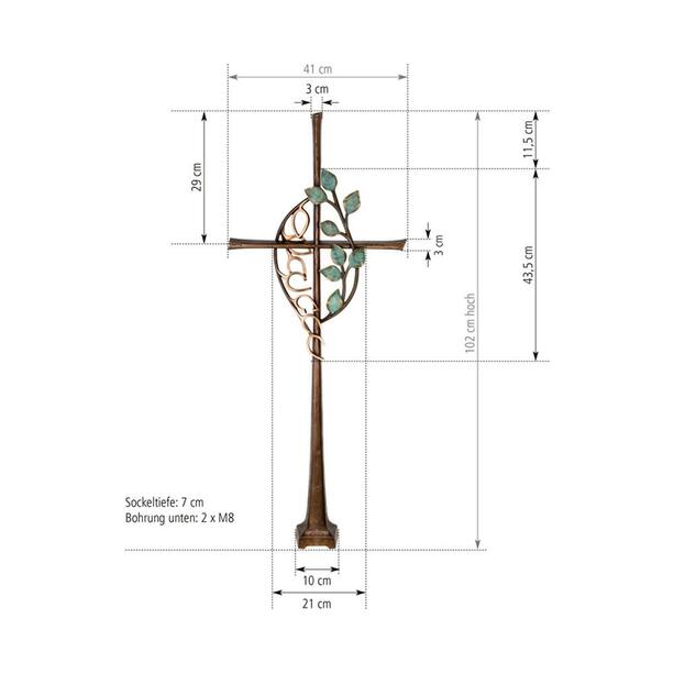 Rustikales Stand Bronzekreuz mit floralem Design - Kreuz Lioba