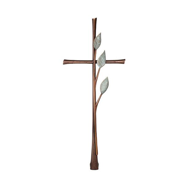 Elegantes Bronzekreuz mit Blätter - groß - Blätterkreuz