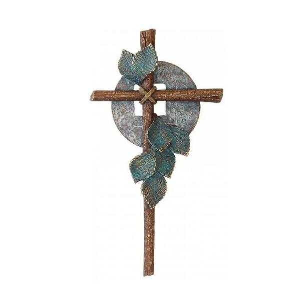 Bronzekreuz zur Wandbefestigung mit Blätter - Kreuz Innova
