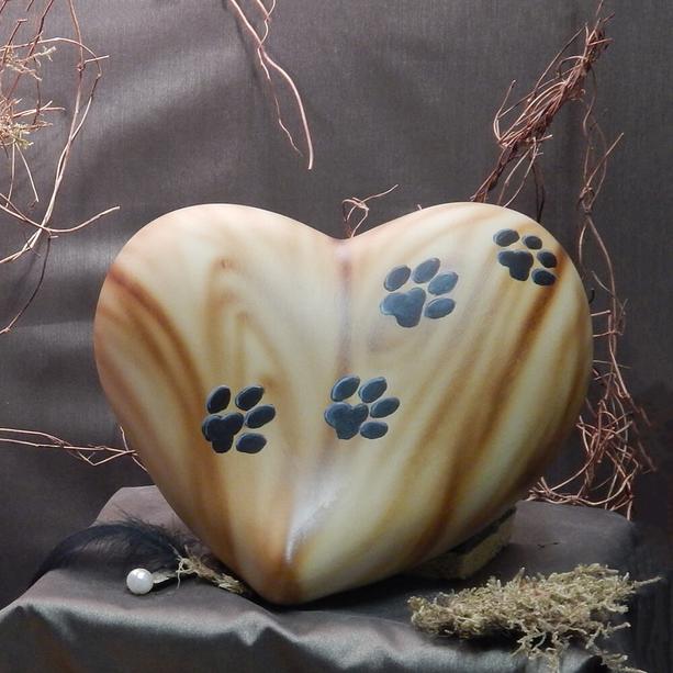 Liebevolle Tierurne in Herzform mit Pfoten aus Keramik - Kerava