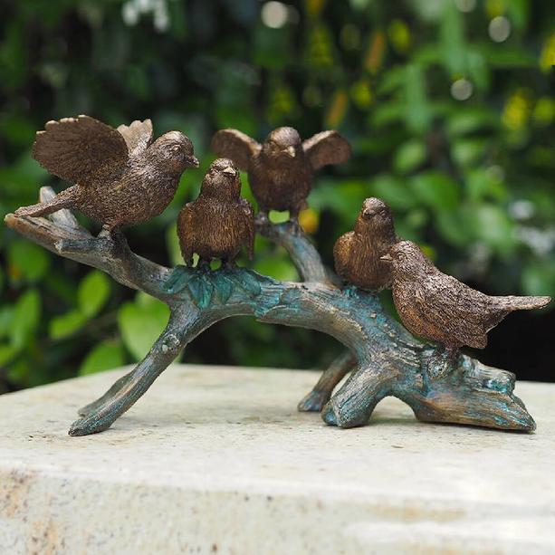 Bronze Vögel sitzen auf grünem Ast - Tier Grabfigur - Vogelschwarm