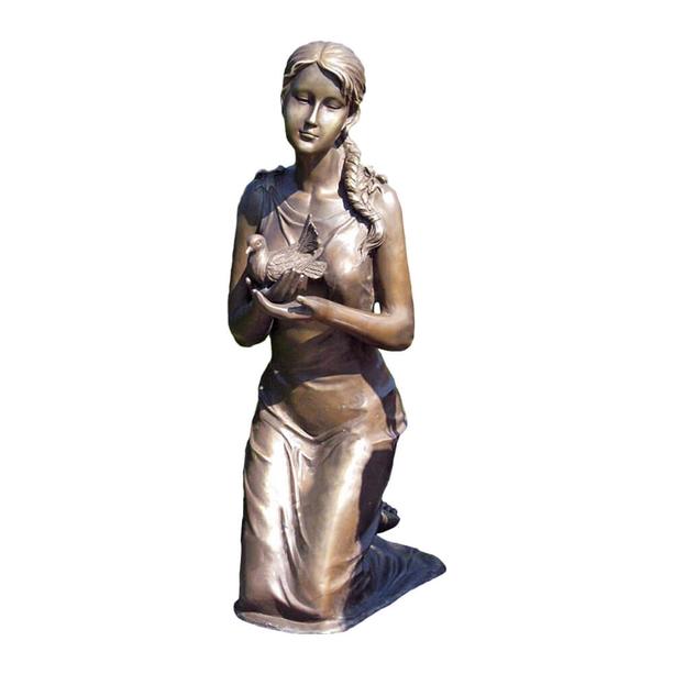 Kniende Grabskulptur Frau mit Taube in den Händen - Amalia