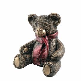 Handbemalter Teddybr mit Schal aus Bronze - Luca