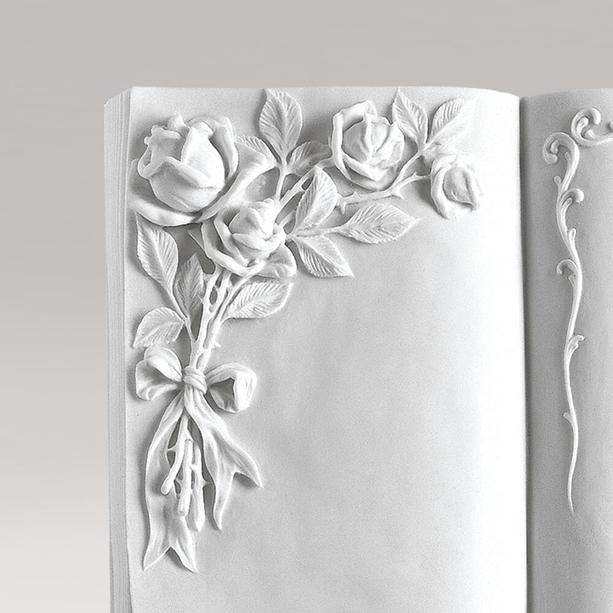 Aufgeklapptes Buch als Schrifttafel mit Blumen aus Marmorguss zur Grab Dekoration - Lita