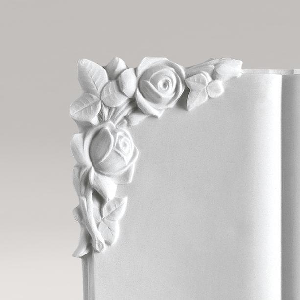 Offenes Buch als Gedenktafel mit Blumen Zierde an der Seite aus Marmorguss - Liv