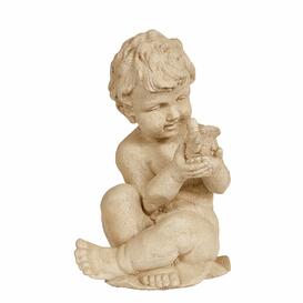 Liebliche Kind Grabstatue mit Vogel aus Steinguss - Agelu