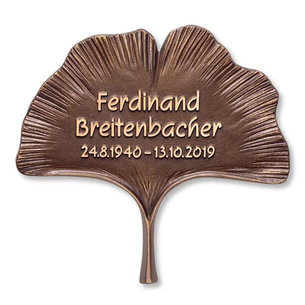 Bronze Gingko Blatt als Grabtafel mit persnlicher Inschrift - Folium Gingko