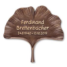 Bronze Gingko Blatt als Grabtafel mit persnlicher...