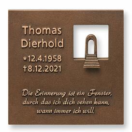 Quadratische Schrifttafel aus Bronze mit Himmelstor und...