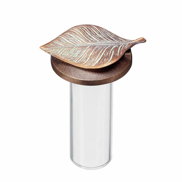 Metall Vasenring mit Glaseinsatz und drehbaren Blattornament - Corva