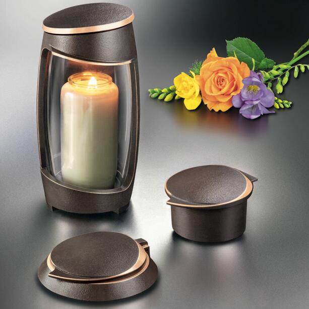Runder Metall Vasenring mit Deckel und Blumenverteiler - Adriana / Bronze