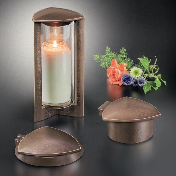 Moderner Vasenring aus Metall mit Deckel und Blumenverteiler - Amadea / Bronze braun
