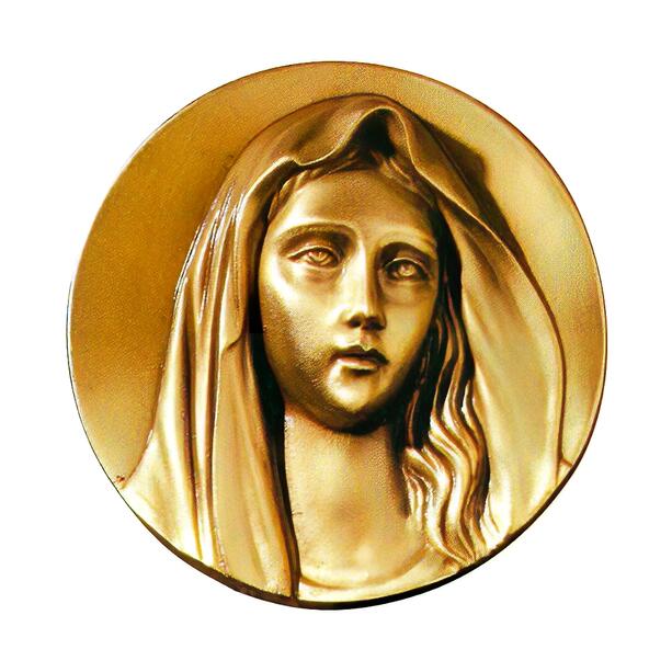Stilvolles Madonnenrelief aus Bronze - rund - Schmiedearbeit - Madonnenkopf