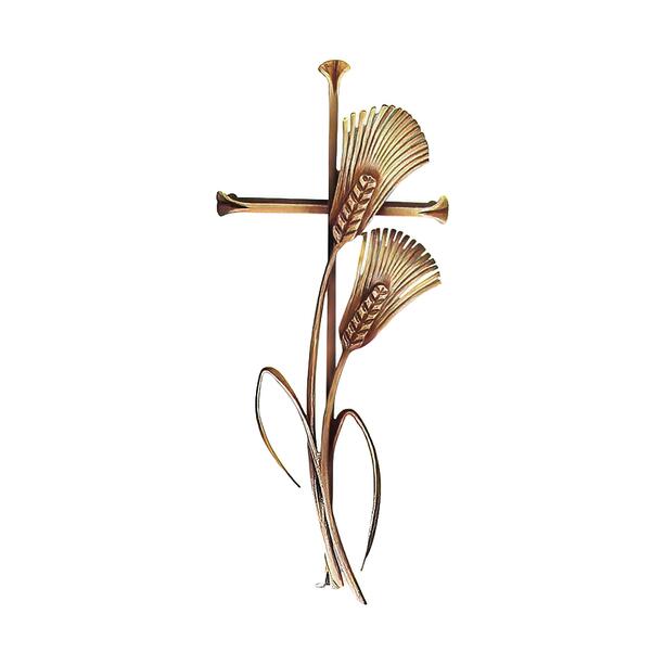 Kreuz mit hrenmotiv als Grabschmuck aus Metall - Handarbeit - Kreuz mit hrenmotiv