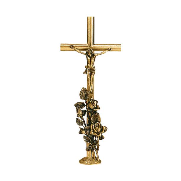 Einzigartiges Kreuzornament mit Jesusfigur und Rosen aus Bronze - Schmiedekunst - Roselia