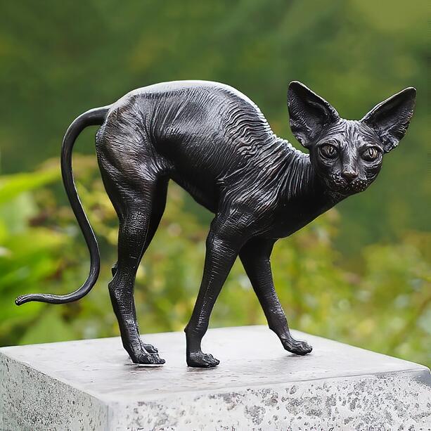 Besondere Katzenskulptur aus Bronze - Nacktkatze - Sphinxkatze Minka