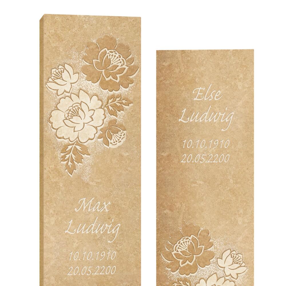 Zweiteiliger Urnen Grabstein mit Blumen Motiv aus Kalkstein - Callista Flora