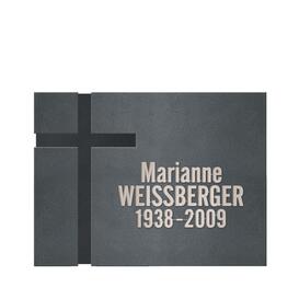 Christlicher Urnengrabstein liegend in Granit mit Kreuz...